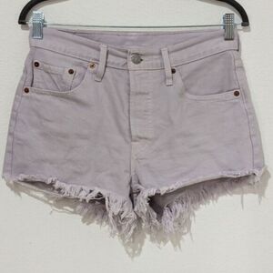 Levi's Purple Raw Hem Distressed 501 Denim Jean Button Fly High Waist Shorts 29